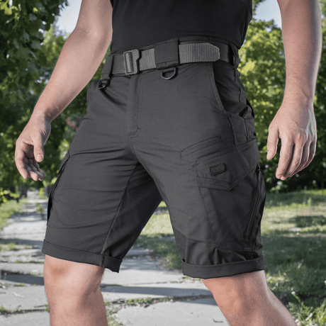 M-Tac Shorts Aggressor Gen.II Flex i sort, ideelle til træning og fritid, med taktisk design og rip-stop materiale til holdbarhed.