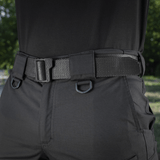 M-Tac Shorts Aggressor Gen.II Flex in black with tactical belt, close-up view highlighting durability and flexibility outdoors.