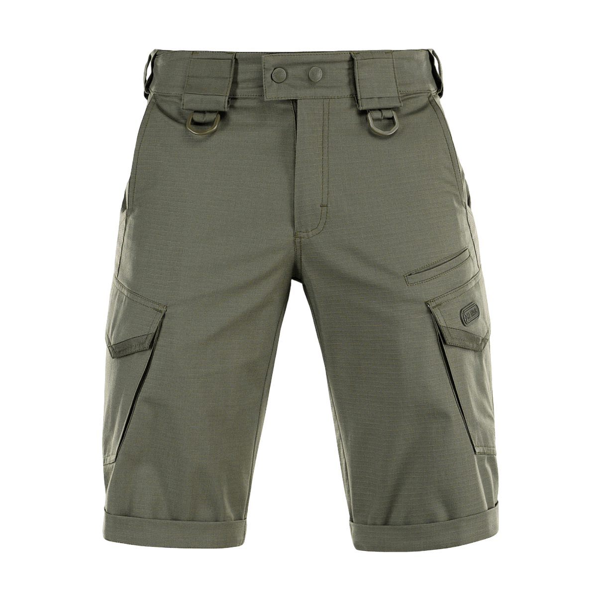 M-Tac Shorts Aggressor Gen.II Flex i grøn med rip-stop materiale og lommer, ideel til alsidige aktiviteter.