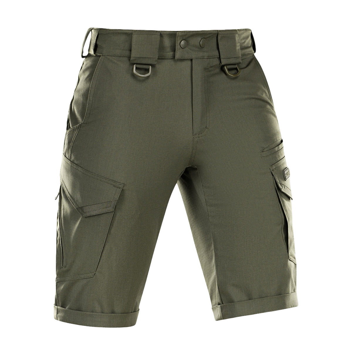 M-Tac Shorts Aggressor Gen.II Flex i olivengrøn, alsidige taktiske shorts med rip-stop materiale og Teflon-belægning, ideelle til aktivt brug. Materialer: 64% bomuld, 32% polyester, 4% elastan.