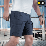M-Tac Shorts Aggressor Short i navy, knælange vandreturshorts i polycotton flex rip-stop med taktiske funktioner og justerbare bæltestropper.