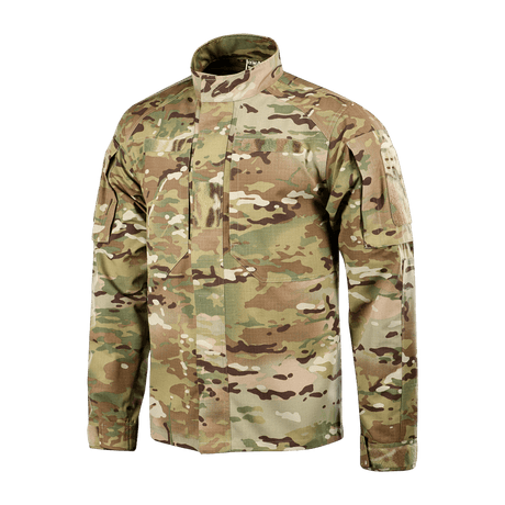 M-Tac Jakke Military Elite NYCO med camouflage og ståkrave, fremstillet af holdbart NYCO rip-stop materiale.