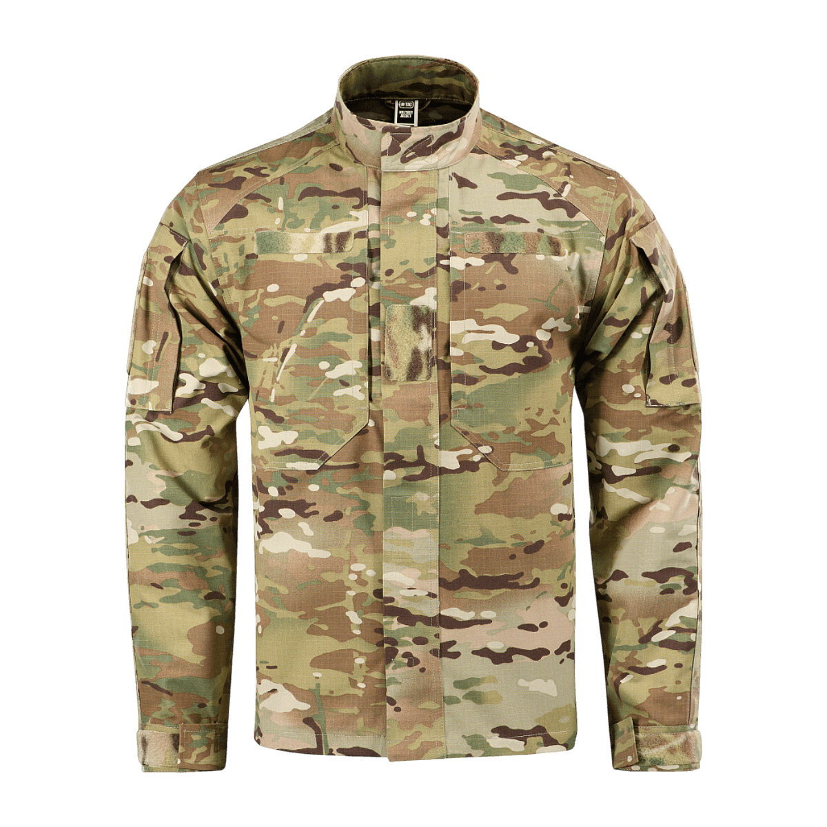 M-Tac Jakke Military Elite NYCO i multicam med ståkrave, YKK-lynlås, og semi-figursyet design, perfekt til militærbrug.