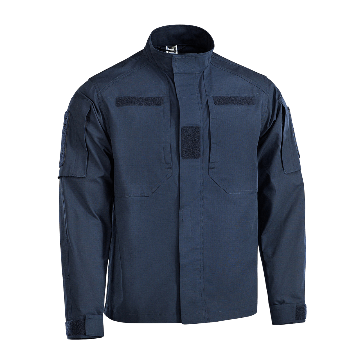 M-Tac Jakke Patrol Flex i mørkeblå, designet til taktisk brug med Velcro, YKK fittings og skjulte lommer. Ventilationsøjer under armene.