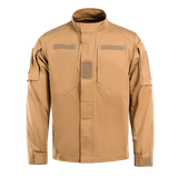 M-Tac Jakke Patrol Flex i tan farve med velcro-patchemuligheder og YKK fittings til taktisk brug.