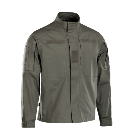 M-Tac Jakke Patrol Flex med velcro-lommer og YKK fittings, designet til taktisk brug i gråt materiale. Komfortabel og let med ståkrave.