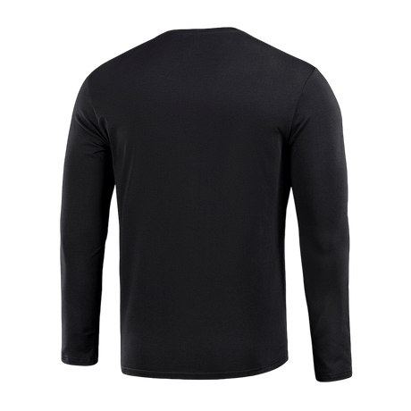 Sort M-Tac Long-sleeve T-shirt 93/7 i bomuld og elastan, set bagfra. Velegnet til hverdagsbrug, sport og friluftsaktiviteter.