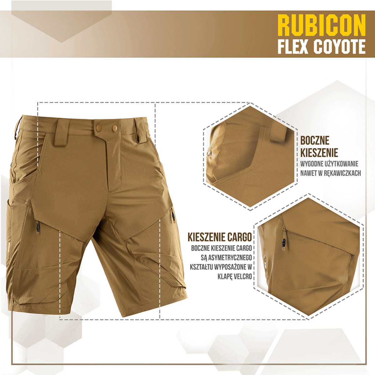 M-Tac Shorts Rubicon Flex - Cargo shorts med lommer i mørk oliven designet til komfort og funktionalitet. Materiale: nylon og spandex.
