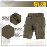 M-Tac Shorts Rubicon Flex i mørke oliven med cargo-lommer og 4-vejs stræk, vandafvisende materiale, YKK lynlåse.