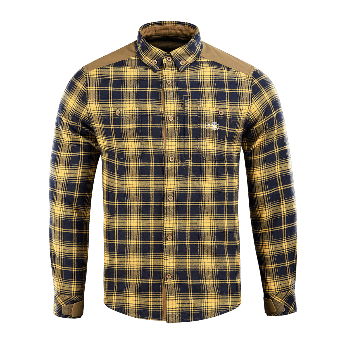 M-Tac Redneck Skjorte i navy og gul ternet design med justerbare ærmer, velegnet til arbejde og fritid. Materiale: polyester og viscose.