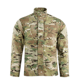 Camo jakke med høj hals og lynlås, designet til holdbarhed og komfort, fremstillet af NYCO stof. Perfekt til udendørs aktiviteter.