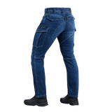 M-Tac Jeans Aggressor i slidstærkt denim med taktiske lommer set bagfra, perfekt til komfort og bevægelsesfrihed.