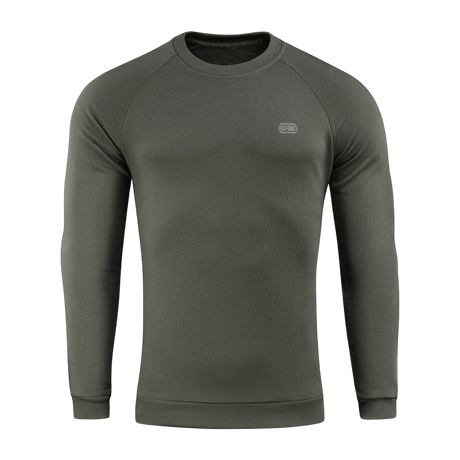 Mørkegrøn M-Tac Cotton Sweatshirt i bomuld med ribkanter ved ærmer og talje, ideel til sport og daglig aktivitet, komfortabel pasform.