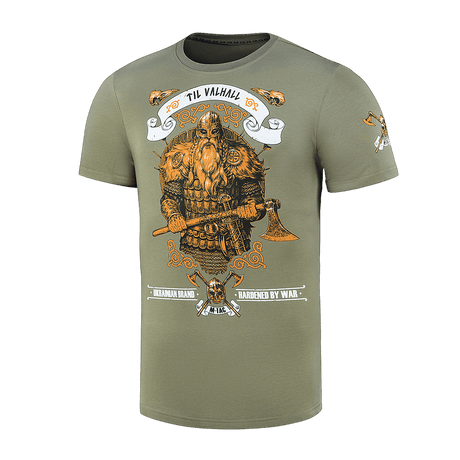 M-Tac T-shirt Viking med vikingemotiv, økse, og teksten 'Til Valhall' på fronten, designet til kampgejst og mod.