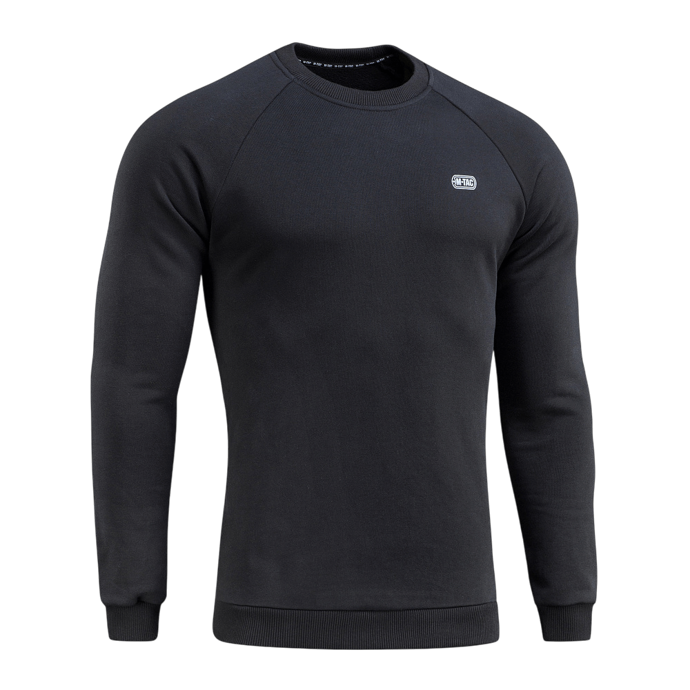 M-Tac Sweatshirt Cotton Hard i sort med reflekterende logo, 100% bomuld, løs pasform, ribkanter på ærmer og talje, 390 g/m² tæthed.
