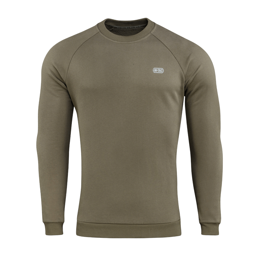 M-Tac Sweatshirt Cotton Hard i olivengrøn, 100% bomuld med reflekterende logo, varm og behagelig til hverdag, 390 g/m².