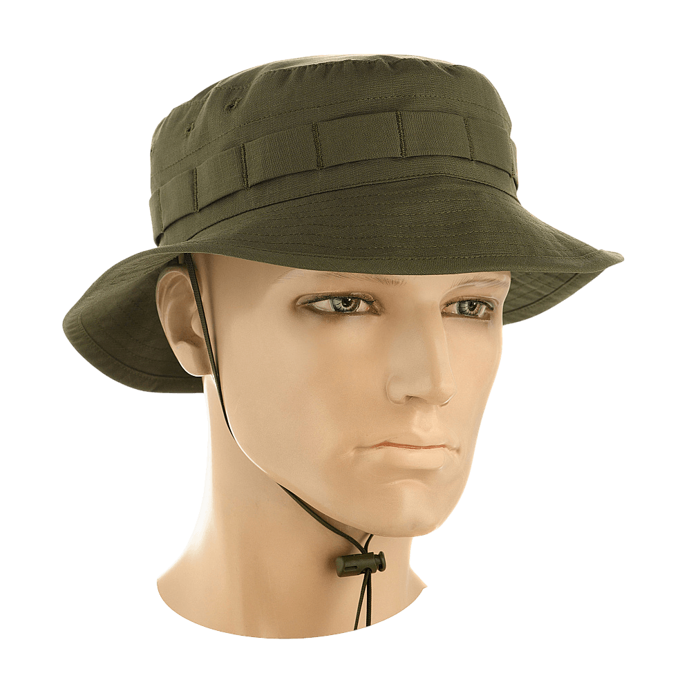 M-Tac Panama Rip-Stop army hat with semi-stiff brim, chin cord, and ventilation holes, ideal for camouflage and breathability.