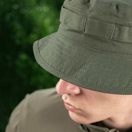 M-Tac Panama Rip-Stop army-hat med semi-stiv skygge og ventilationshuller, designet til camouflage og åndbarhed.