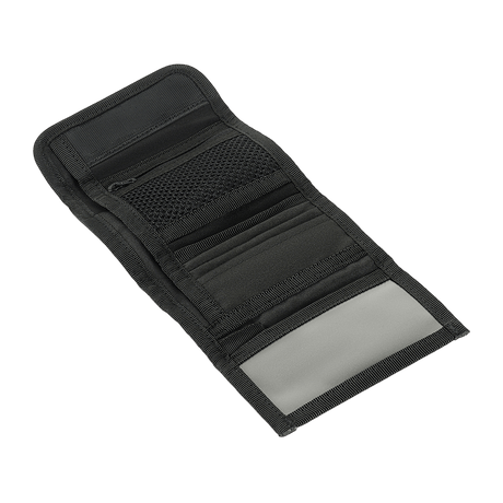 M-Tac Pung Elite Gen.II i sort Cordura 500D med YKK lynlåse, åbnet for at vise rum til kort, sedler og mønter