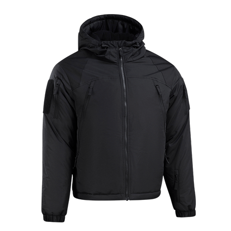M-Tac Alpha Gen.III Pro Vinterjakke vandtæt, isoleret jakke med justerbar hætte, perfekt til -20°C, sort farve, front view.