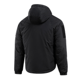 Bagsiden af M-Tac Alpha Gen.III Pro Vinterjakke med hætte og forstærkede albuer, sort design, velegnet til kolde temperaturer.