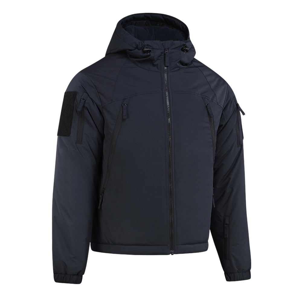 M-Tac Alpha Gen.III Pro Vinterjakke i sort, vandtæt nylon, velegnet til temperaturer ned til -20° C, med justerbar hætte og manchetter.