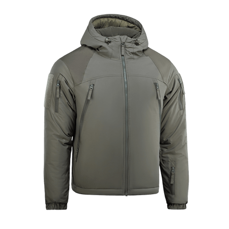 M-Tac Alpha Gen.III Pro Vinterjakke i vandtæt nylon med hætte og elastiske manchetter, perfekt til brug ved -20° C.
