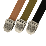 M-Tac Thors Hammer Bælte – Militærstil og funktionalitet, set i tre farver med metalspænde og Thor's Hammer-design.