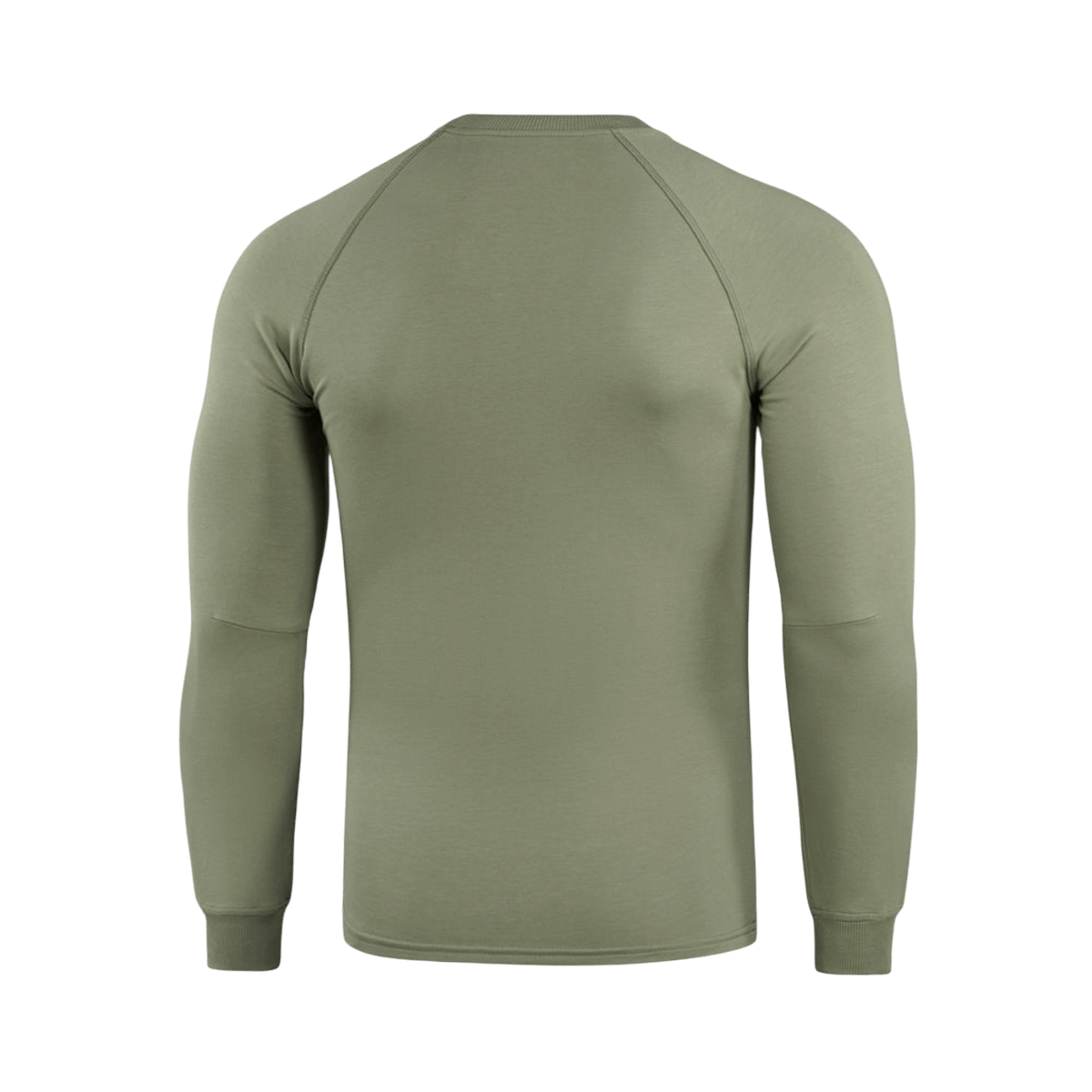 Bagfra visning af M-Tac Raglan Athlete sweatshirt i olivenfarve med raglanærmer og strækbare manchetter.