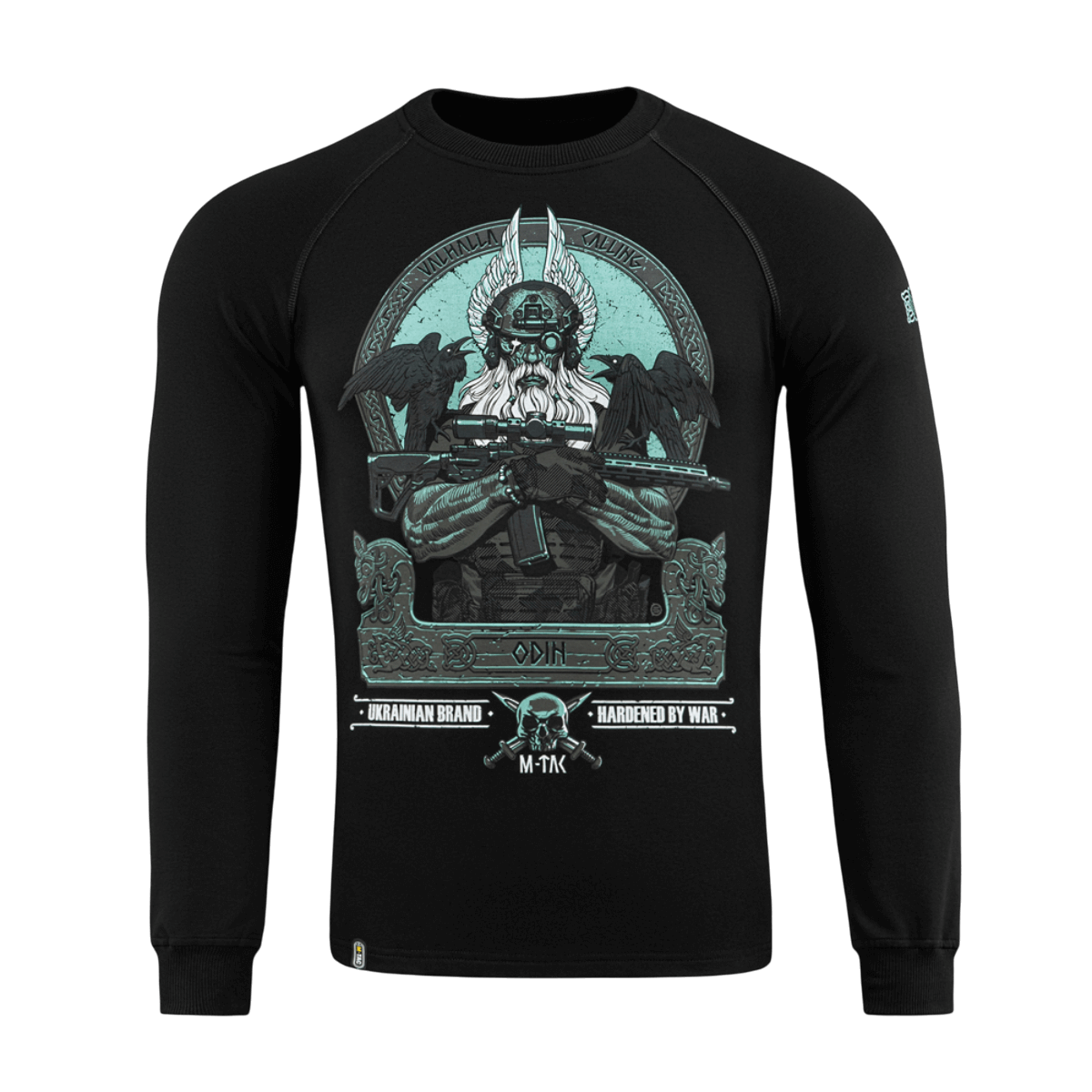 M-Tac Raglan Odin Mystery bluse med Odin-motiv, sort, langærmet, nordisk mytologi stil, komfortabel til casual og taktisk brug.