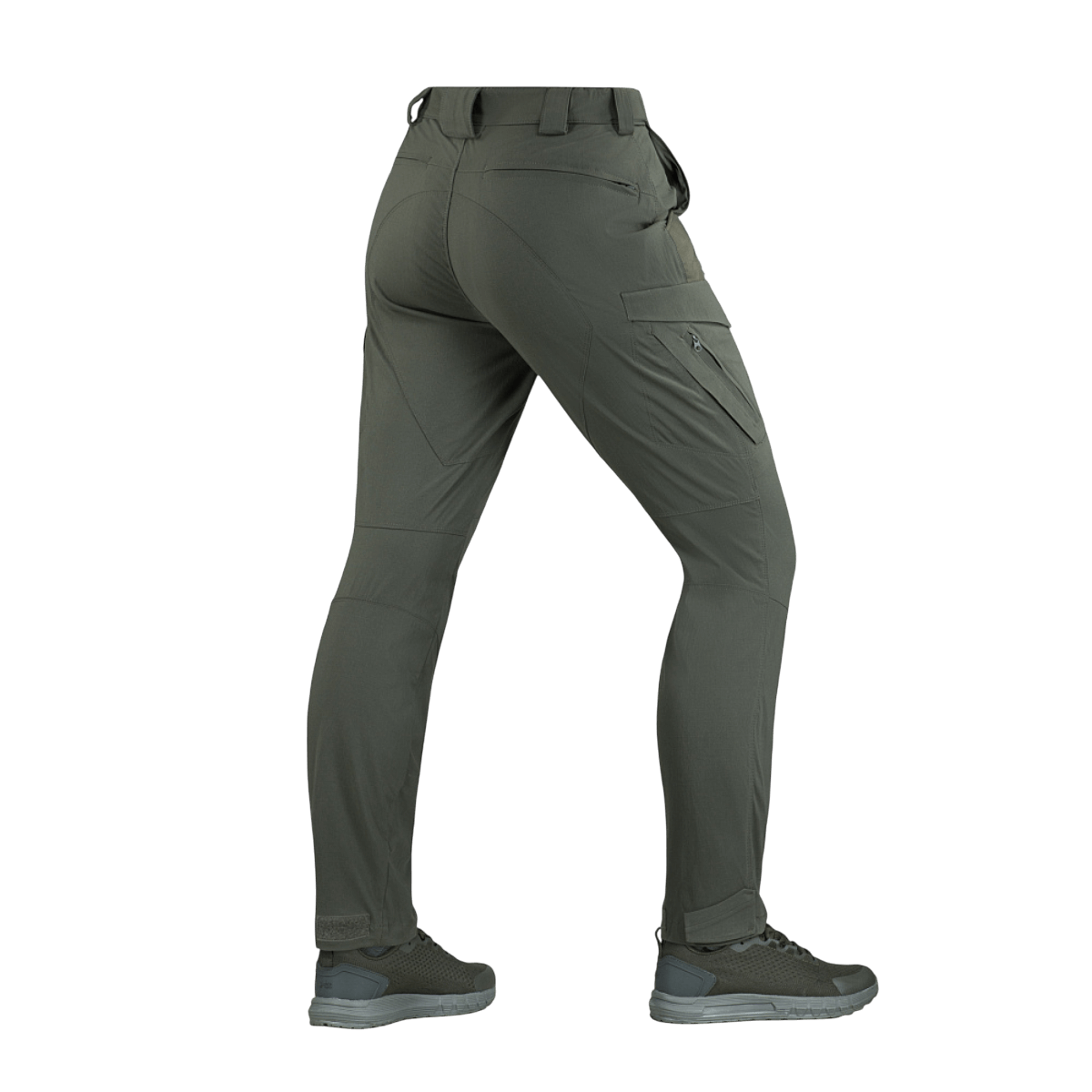 M-Tac Bukser Aggressor Summer Flex Dame i grøn viser bagside med taktisk design og skjulte knæindsatser. Rip-Stop nylon for komfort og holdbarhed.