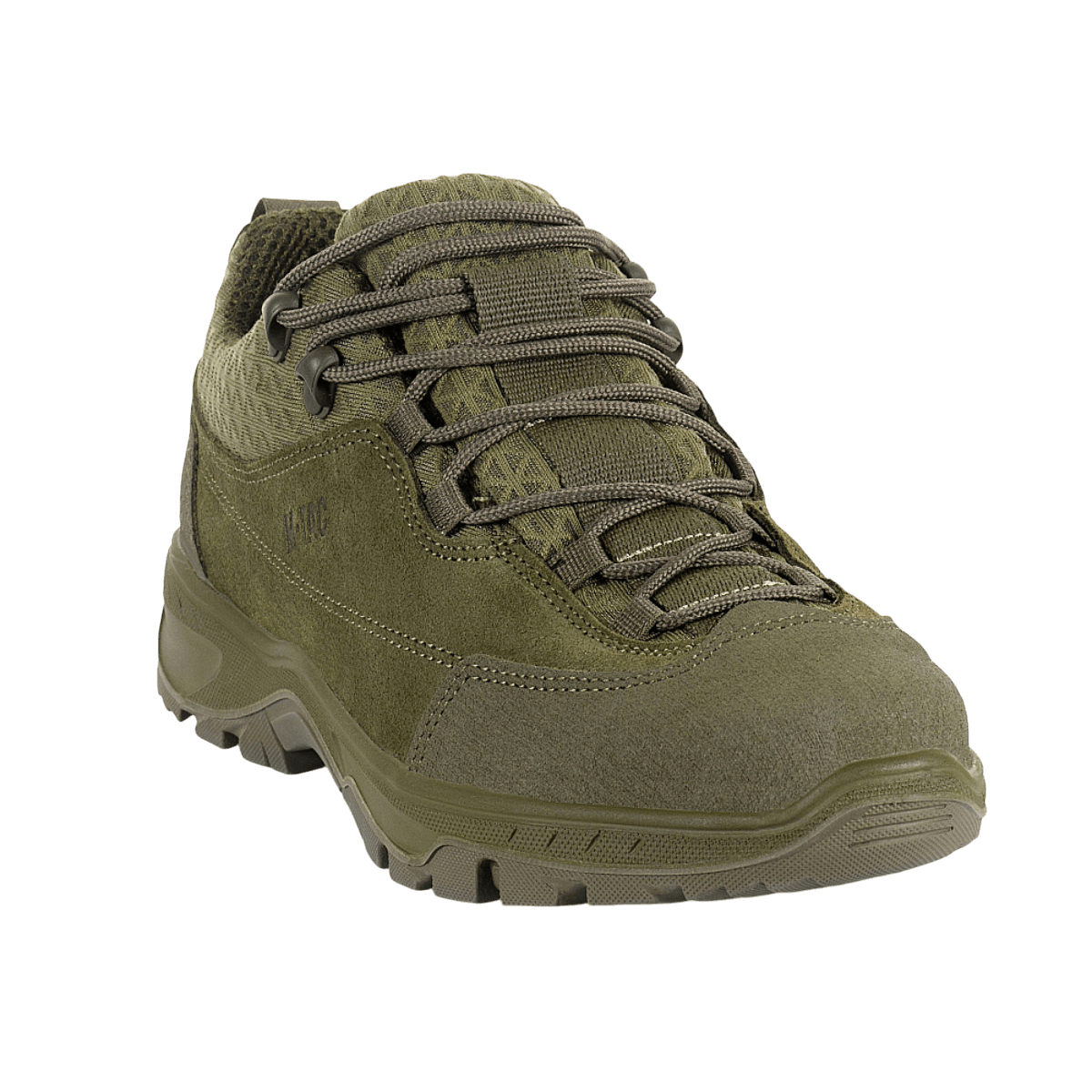 M-Tac Tactical Sneakers Patrol R Vent i olivengrøn ruskind og 3D-mesh, ideelle til trekking og outdoor-aktiviteter, komfortable og holdbare.