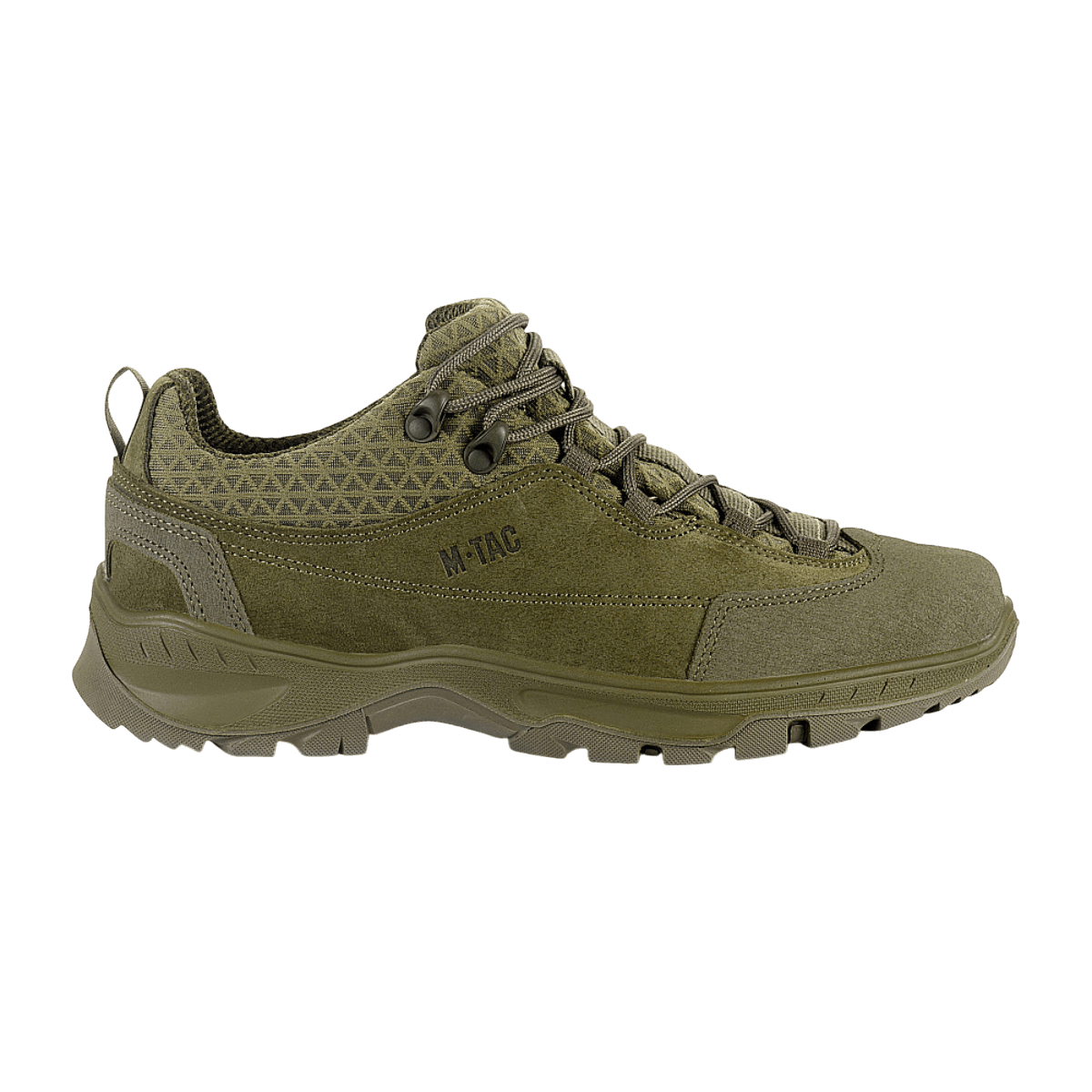 M-Tac Tactical Sneakers Patrol R Vent i olivengrøn med robust design, ruskindsoverdel og 3D-mesh for trekking og daglig brug.