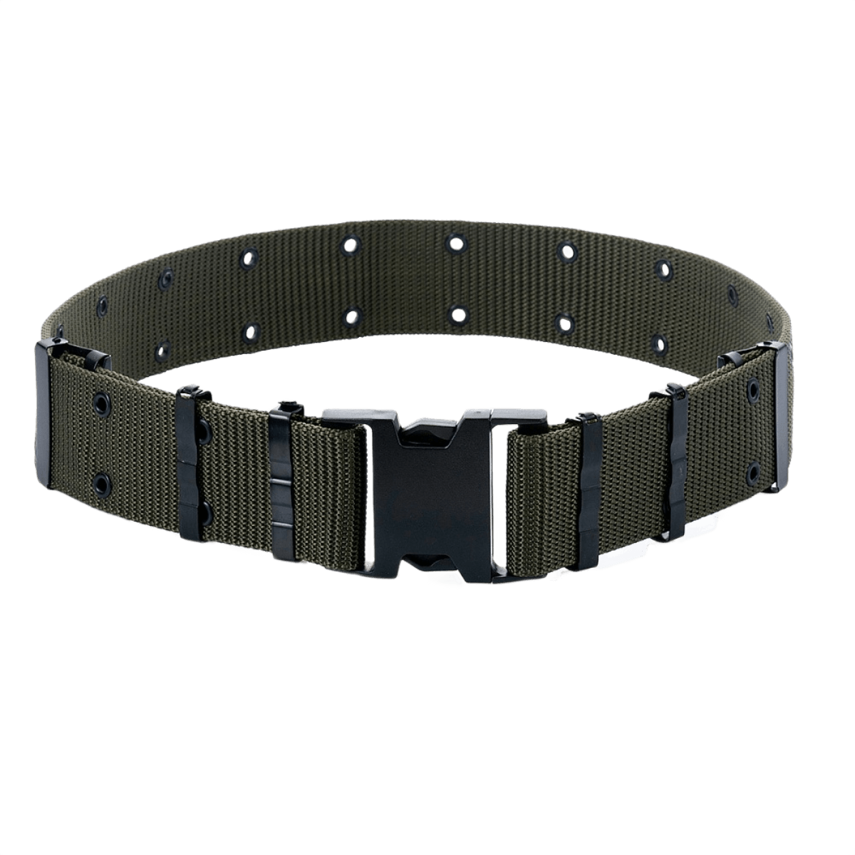 M-Tac Pistolbælte i grøn nylon med plastikspænde, ideelt til taktisk brug, inspireret af amerikansk militær BSS/A.L.I.C.E.-system 1980'erne.