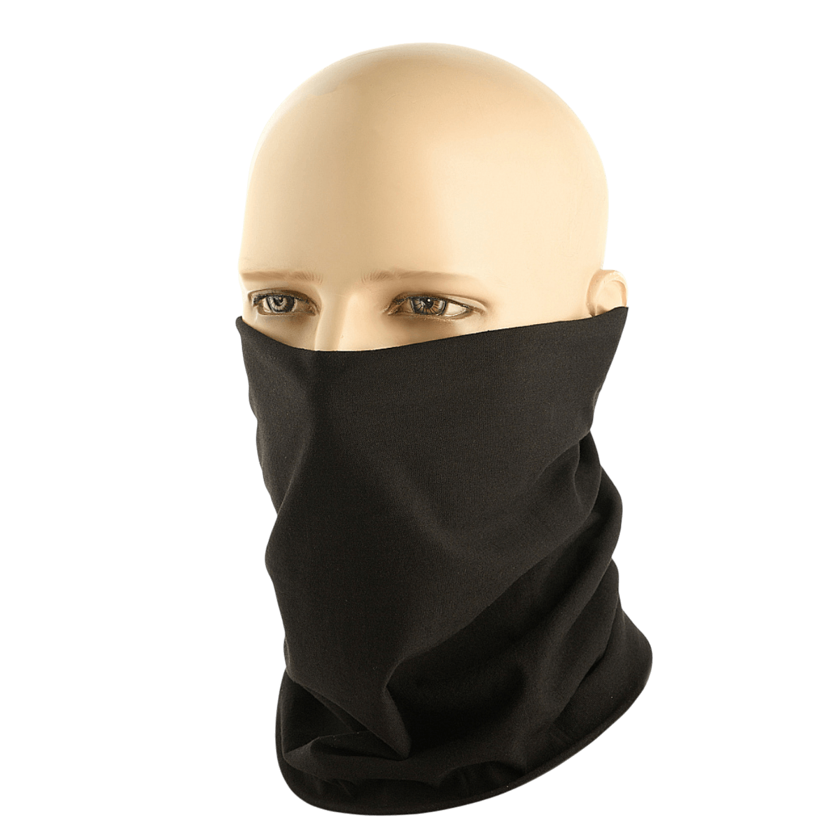 M-Tac Bomuld Tube Scarf brugt som maske på mannequinhoved, multifunktionelt bomuld tilbehør til aktiv fritid og taktisk brug.