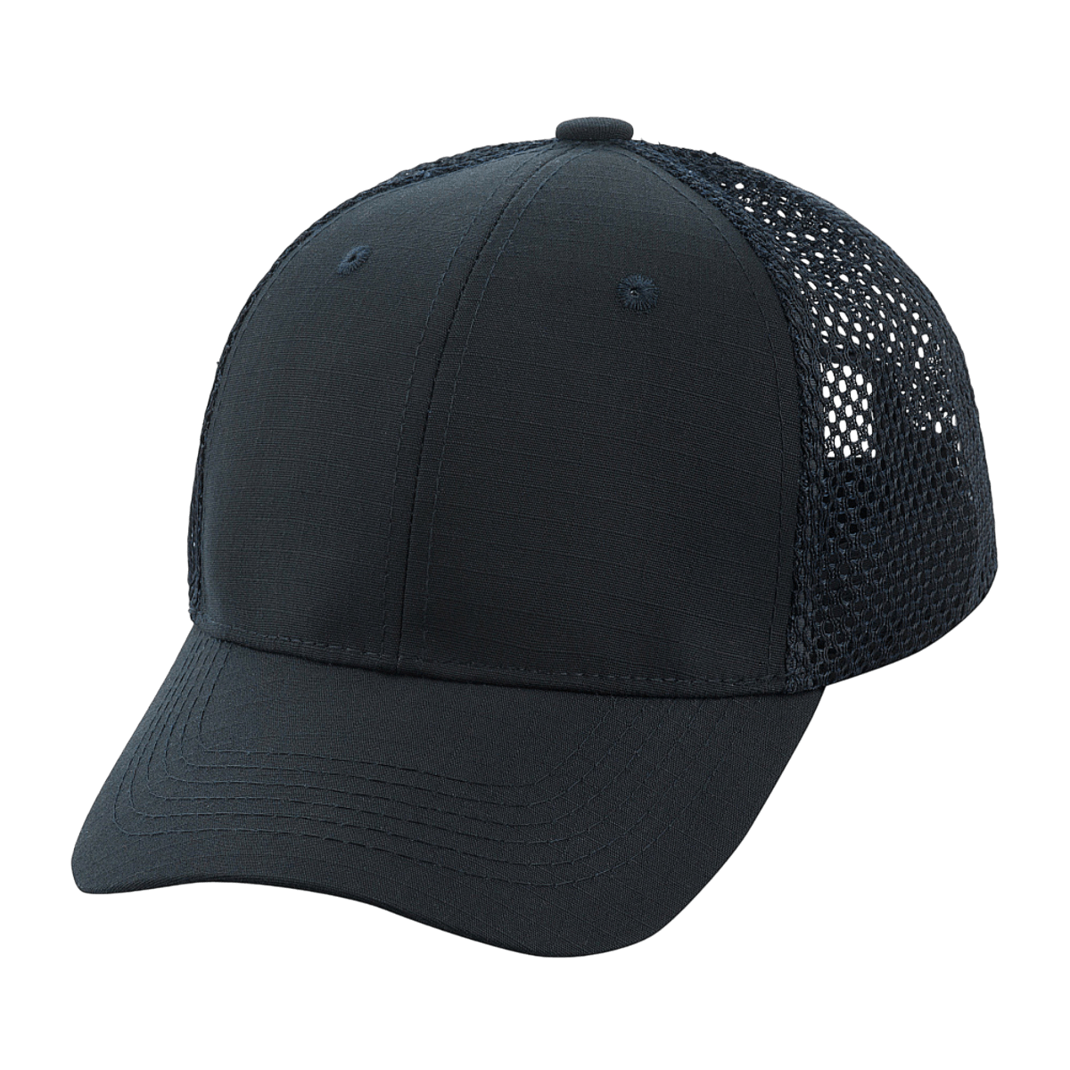 M-Tac Mesh Flex Ripstop Baseball Cap i sort med mesh-paneler, justerbar Velcro-strop, praktisk til udendørs brug.