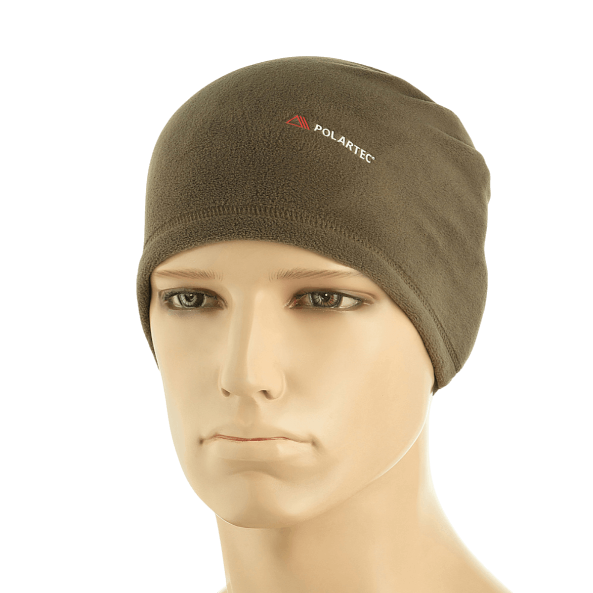 Mannequin med M-Tac Polartec Lang Tubehalstørklæde i brun fleece viser varm beklædning til koldt vejr.