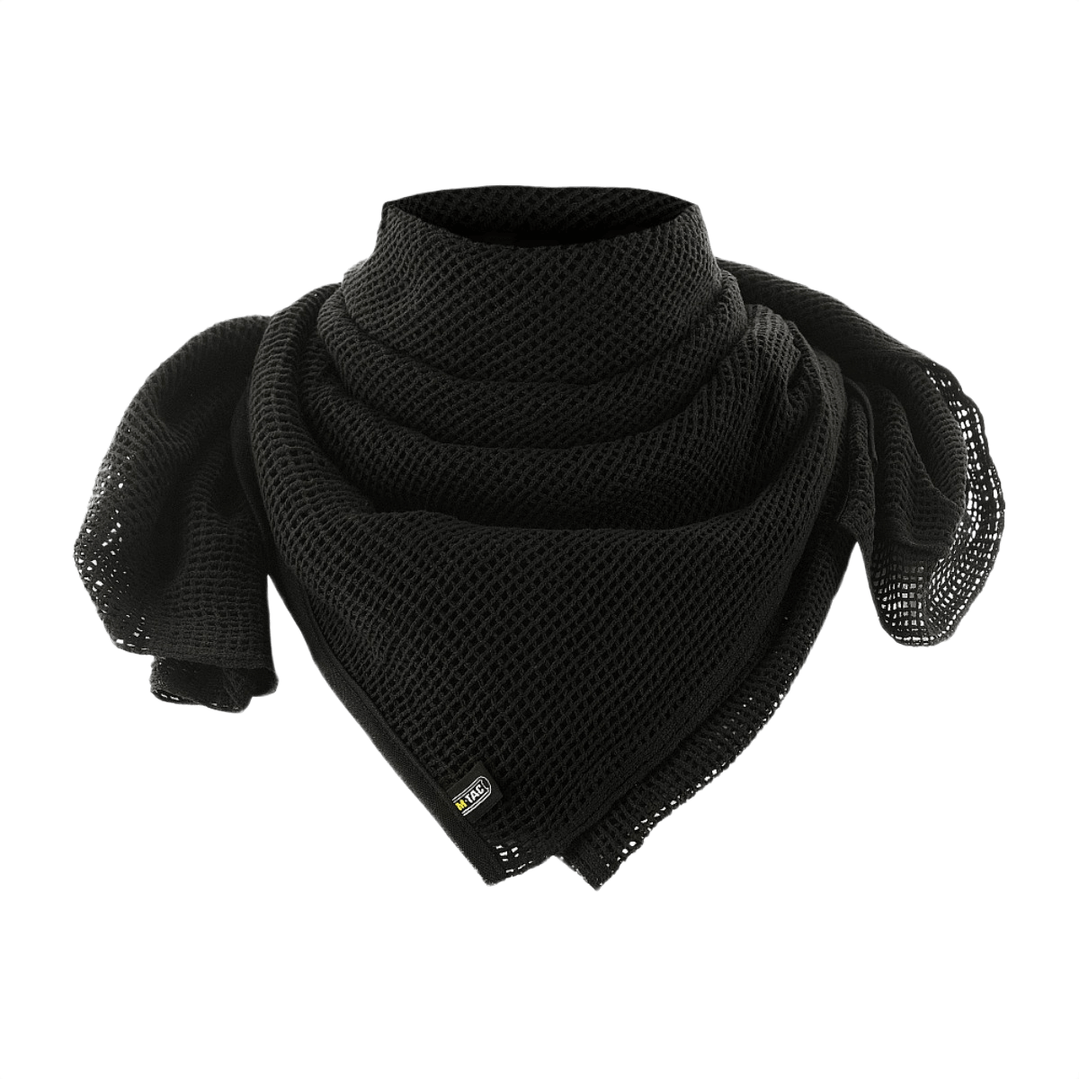 M‑Tac Mesh Tørklæde i sort, let og multifunktionelt design, ideel som camouflage eller til daglig brug, lavet af åndbart HB mesh materiale.