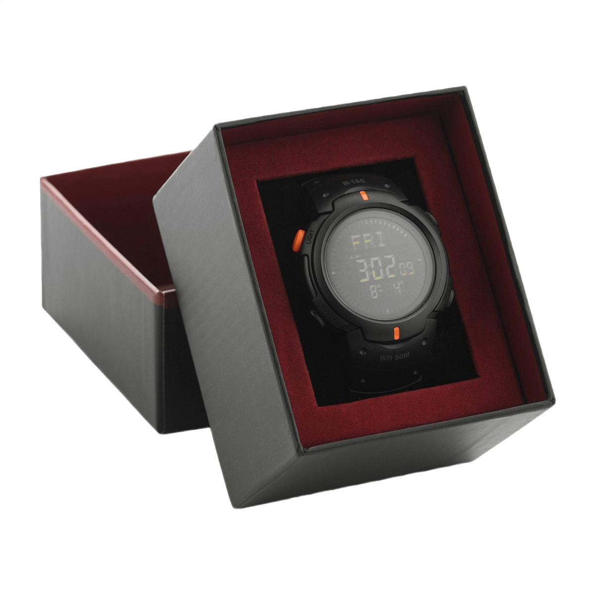 M‑Tac Taktisk Compass Ur, vandtæt med elektronisk kompasfunktion, i æske. Ideel til udendørs og ekstreme aktiviteter.
