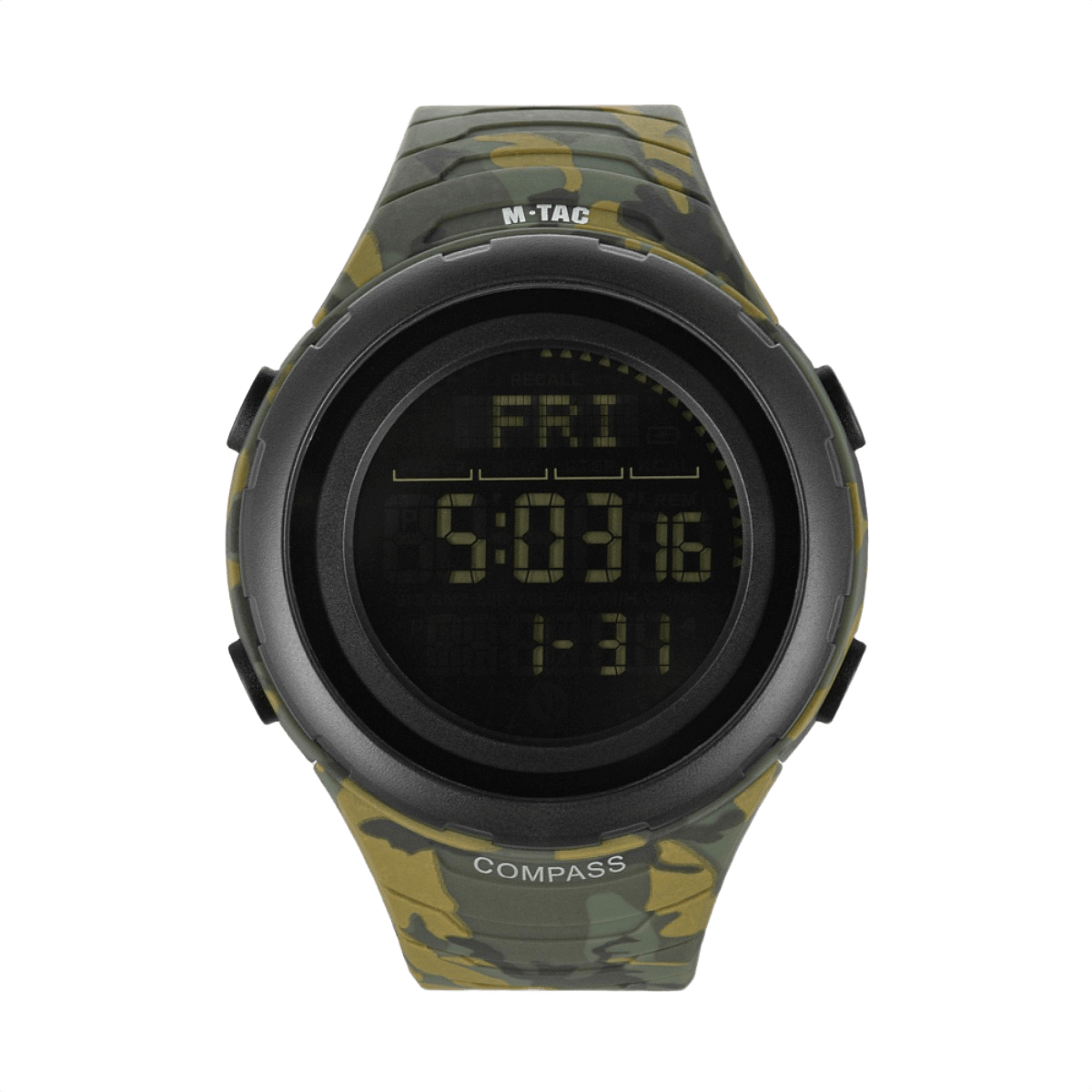 M-Tac Tactical Ur 2166, robust ur med kompas og LED-baggrundsbelysning, camouflage design, vandtæt op til 5ATM, ideelt til outdoor brug.