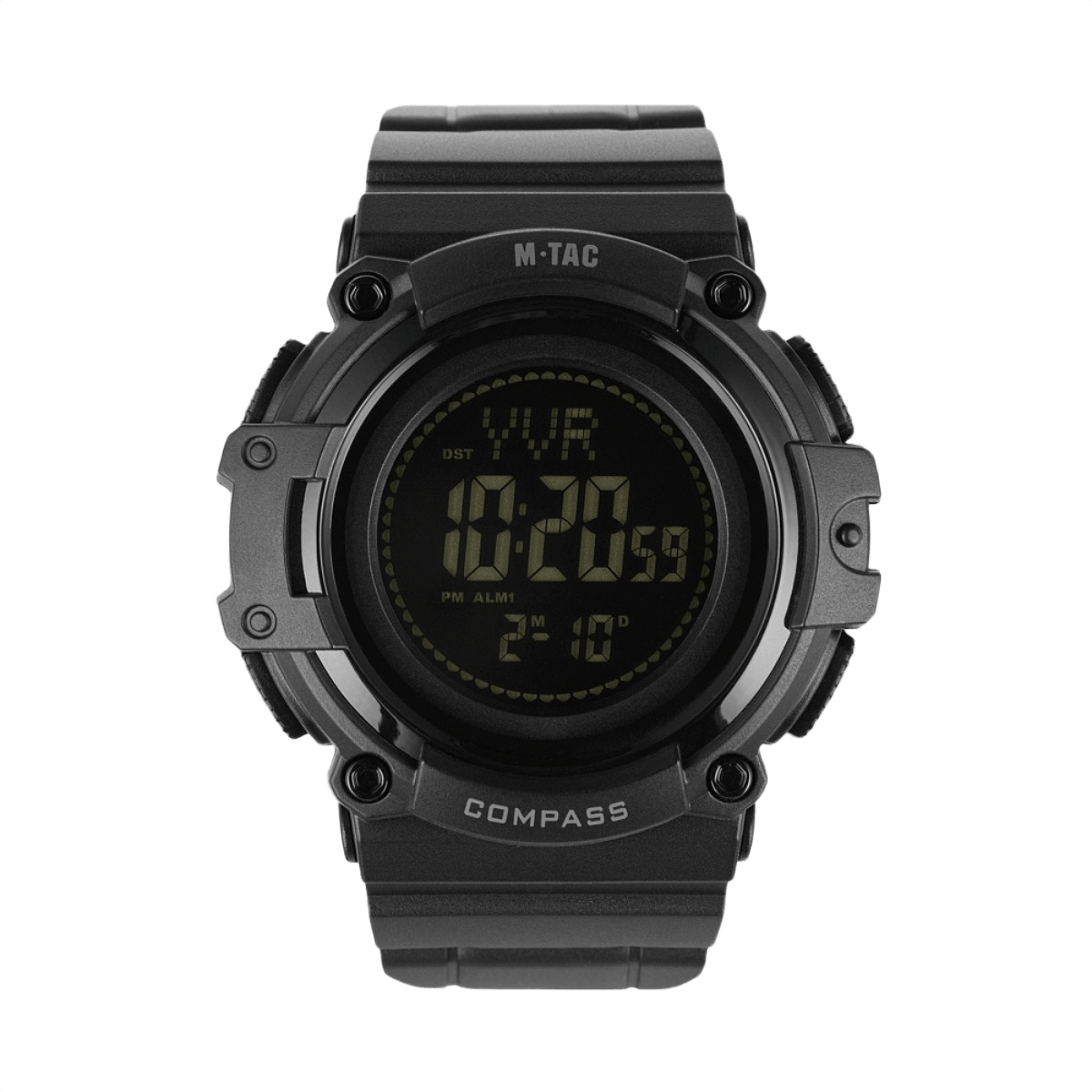 M-Tac Tactical Ur med Kompas 2233 i robust design, ideelt til outdoor brug, med LED-baggrundsbelysning, stopur, alarm og 5ATM vandmodstand.