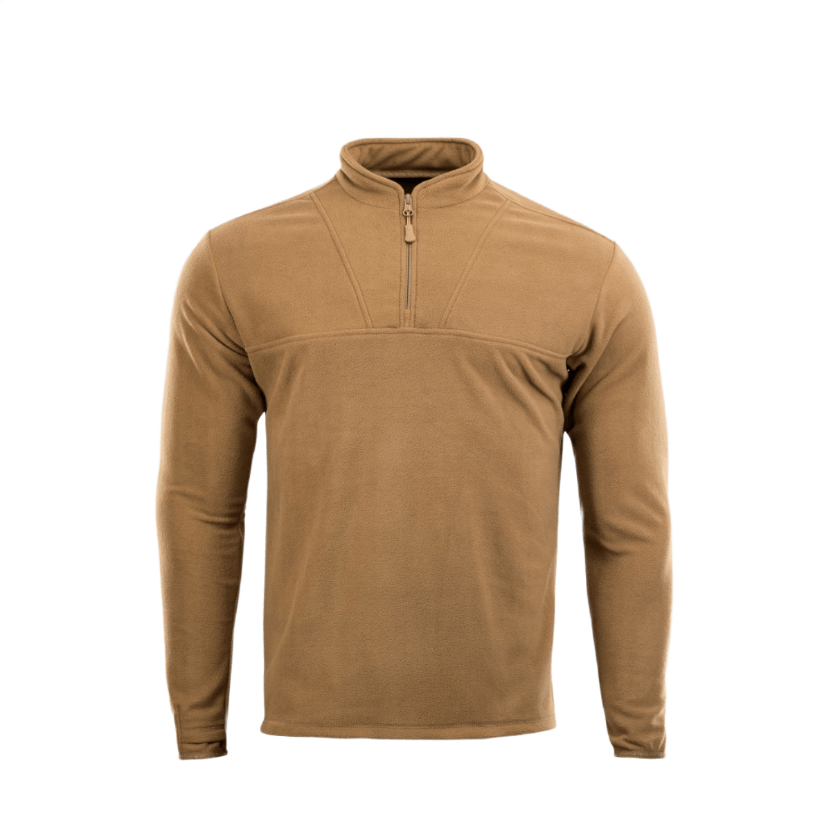 M-Tac Delta Fleece Jakke i lysebrun med tommelhuller, ideel til koldt vejr og udendørs aktiviteter, fremstillet af let og varm fleece.