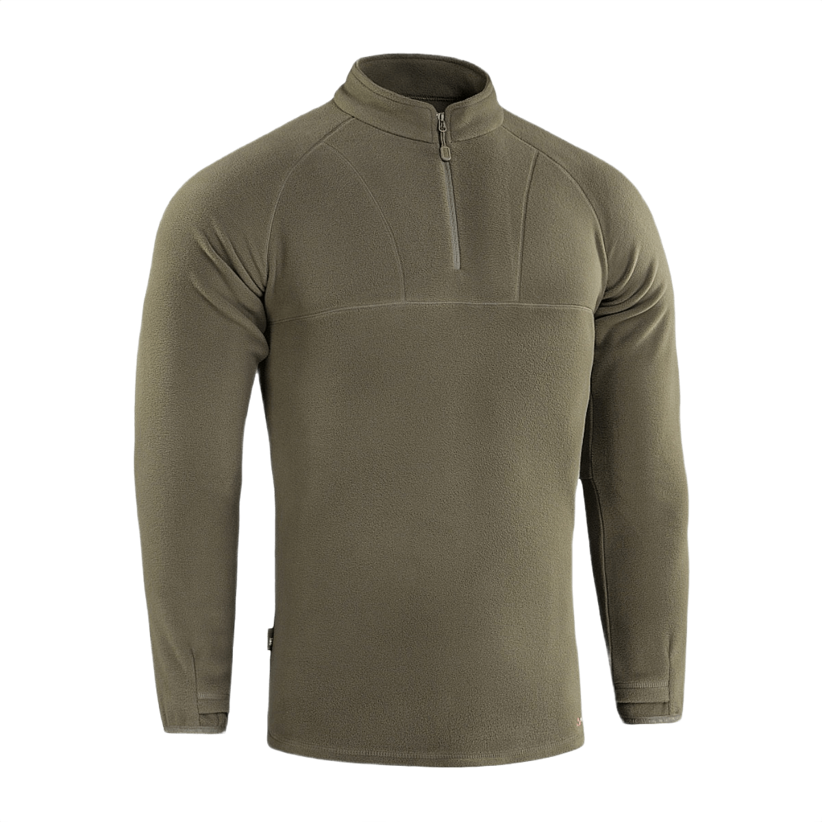 M-Tac Delta Polartec Raglan Jakke i olivengrøn farve, lavet af 100% polyester microfleece med lynlås på brystet og høj krave til udendørs brug.