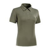 M-Tac Tactical Polo-Shirt 65/35 Lady i grønt med velcro og praktisk loop, designet til kvindelig pasform og komfort under aktiv brug.