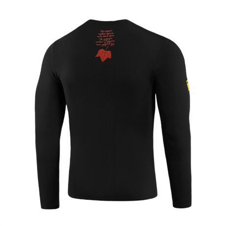 M-Tac Viburnum T-Shirt Long Sleeve med rødt mønster på ryggen, symboliserer national stolthed og historie, sort langærmet design.