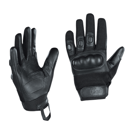 M-Tac Handsker Assault Tactical Mk.4 med forstærket læderhåndflade og velcro, designet til våbenhåndtering og beskyttelse.