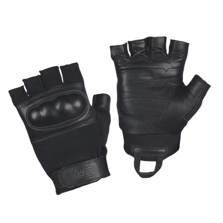 M-Tac Fingerløse Handsker Assault Tactical Mk.4 med forstærket læderhåndflade og dæmpende kno-pads til taktisk brug.