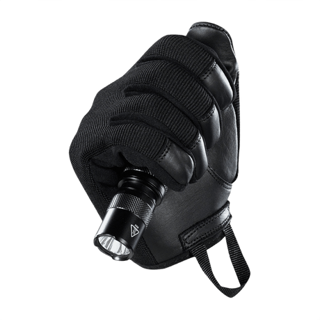 M-Tac Handsker Police med syntetiske materialer og læder, designet til politi med velcro og polstrede aktive zoner for komfort.