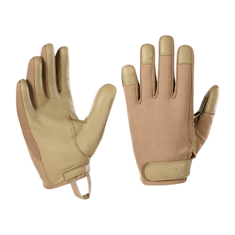 M-Tac Handsker Police i syntetisk materiale og læder, ideelle til politi og sikkerhedsarbejde med velcrolukning og polstring.