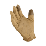 M-Tac Handsker A30 i tan farve, designet til skydning og træning, med touchskærm funktioner og beskyttelse på knoerne.